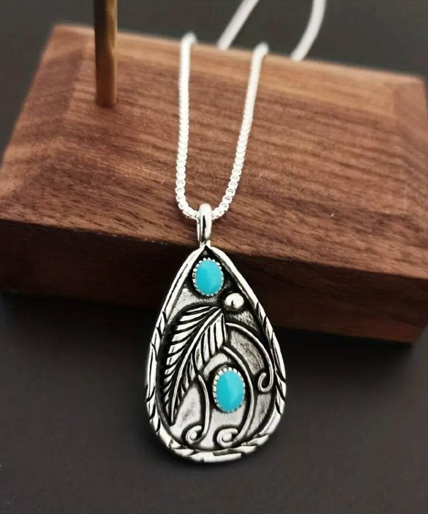 Alloy Artificial Turquoise Teardrop Pendant Necklace - ELY VESSA LLC