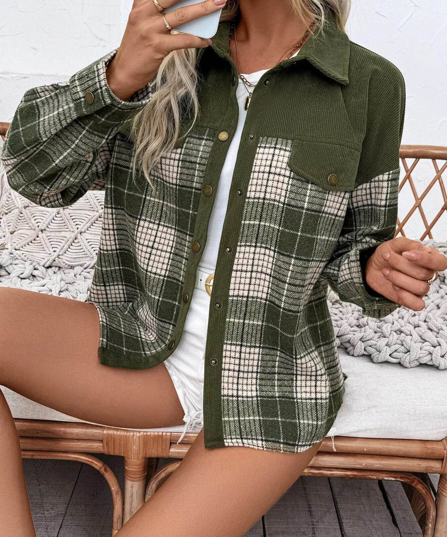 Plaid Button Up Long Sleeve Shacket - ELY VESSA LLC