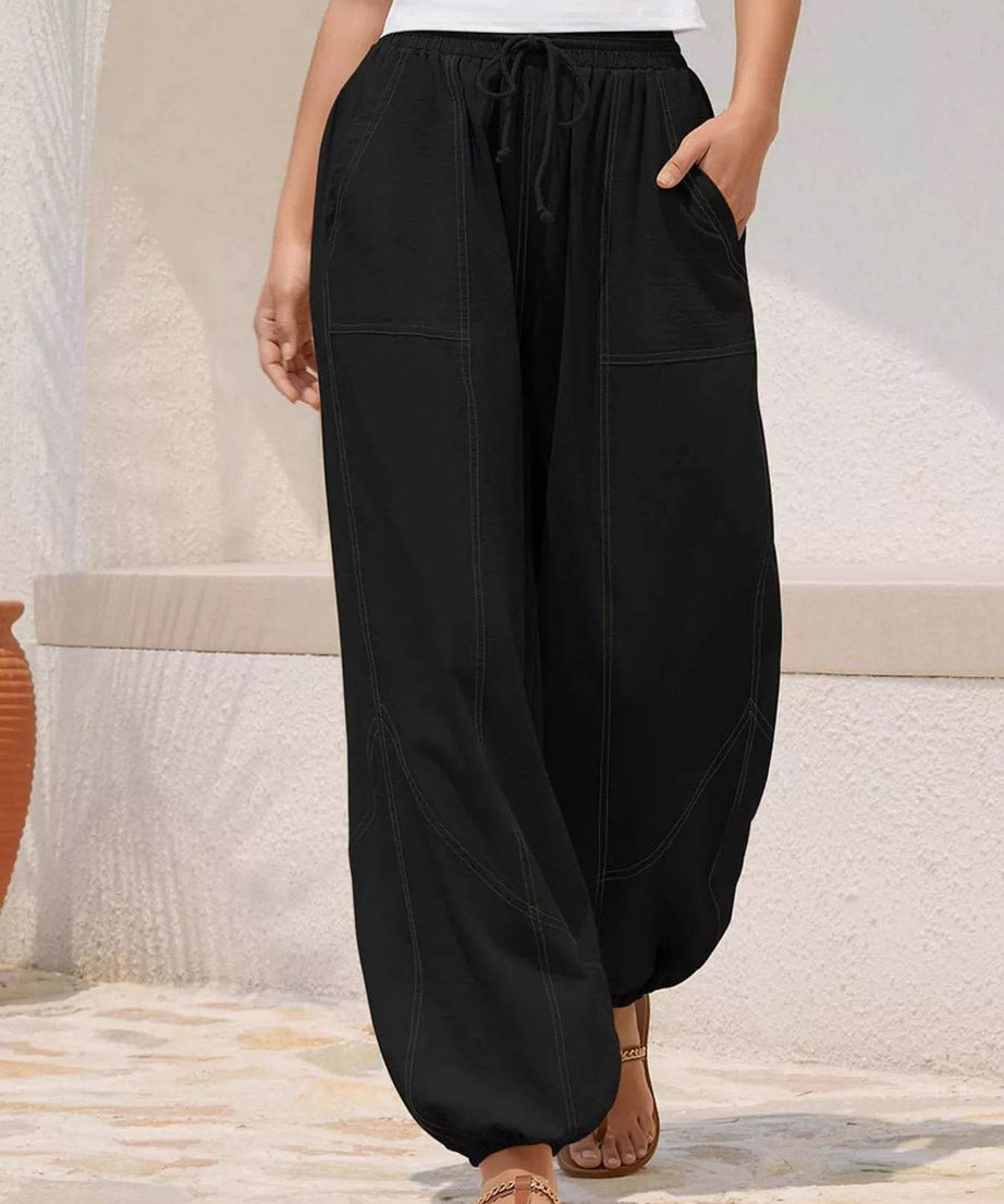 Wide Leg Drawstring Pants - ELY VESSA LLC