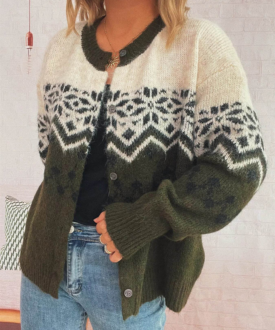 Christmas Button Up Drop Shoulder Cardigan - ELY VESSA LLC