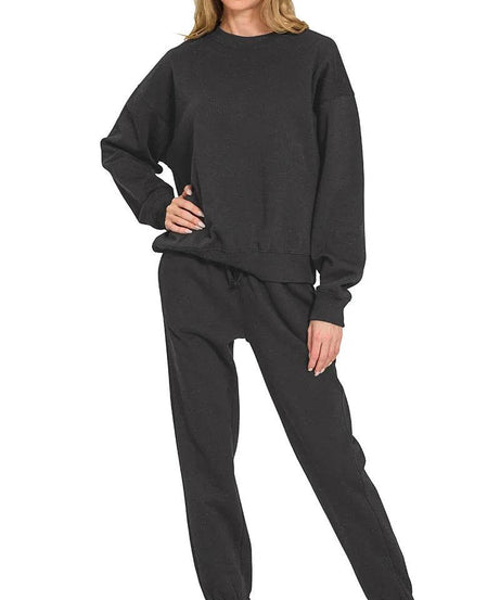 Zenana Fleece Long Sleeve Pullover & Jogger Set - ELY VESSA LLC