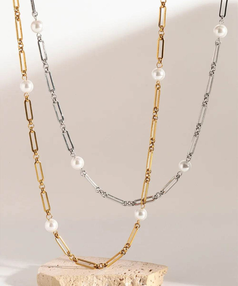 Stainless Steel Pearl Chain Necklace - ELY VESSA LLC
