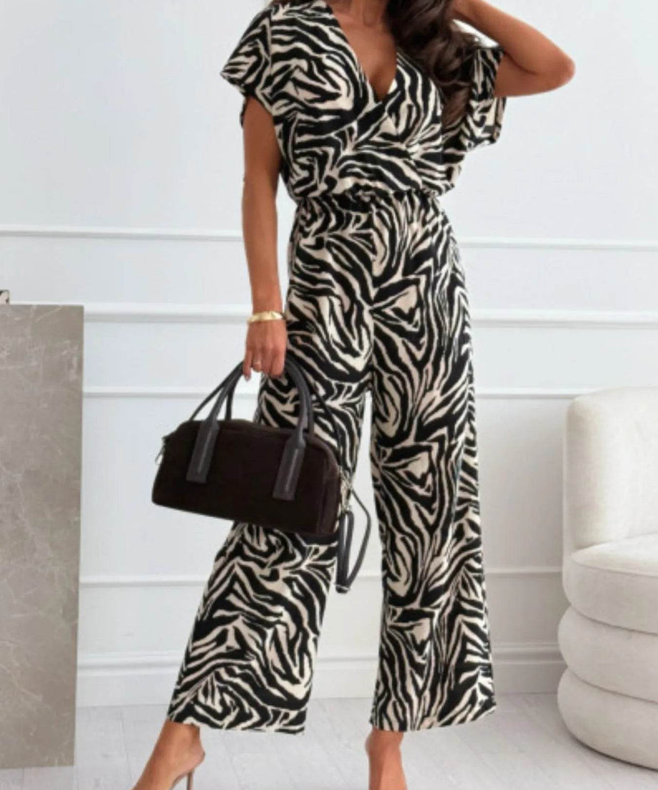 Animal Print Wide Leg Jumpsuit - ELY VESSA LLC