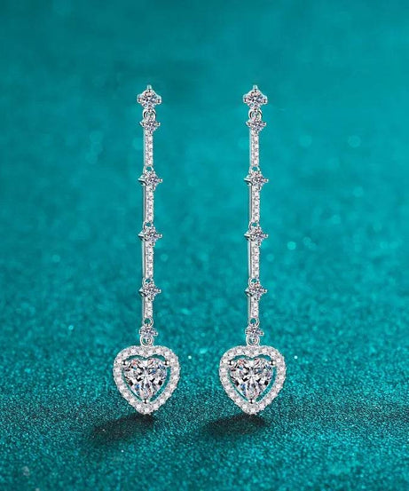 2 Carat Moissanite Zircon 925 Sterling Silver Heart Earrings - ELY VESSA LLC