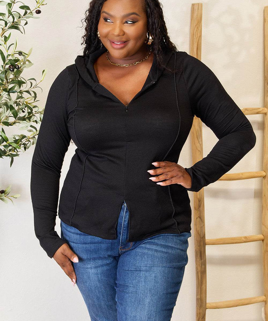 Culture Code Full Size Exposed Seam Long Sleeve Hoodie - ELY VESSA LLC