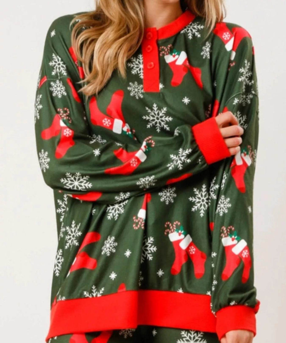 Christmas Long Sleeve Top and Pants Lounge Set - ELY VESSA LLC