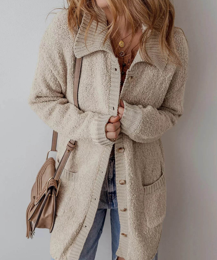 Button-Up Cardigan with Pockets - ELY VESSA LLC