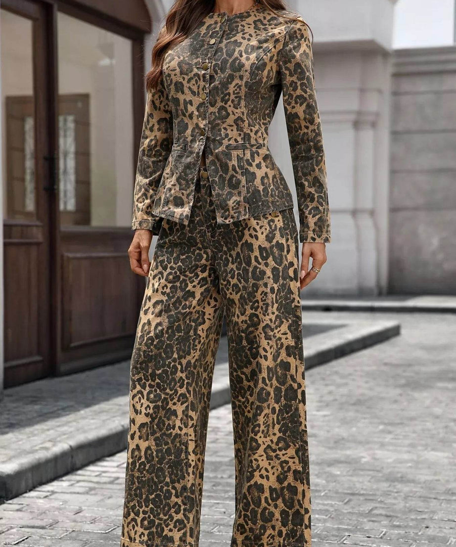Button Up Long Sleeve Top and Jeans Denim Set - ELY VESSA LLC