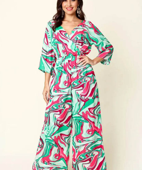 Double Take Full Size Half Sleeve Wide Leg Jumpsuit - ELY VESSA LLC