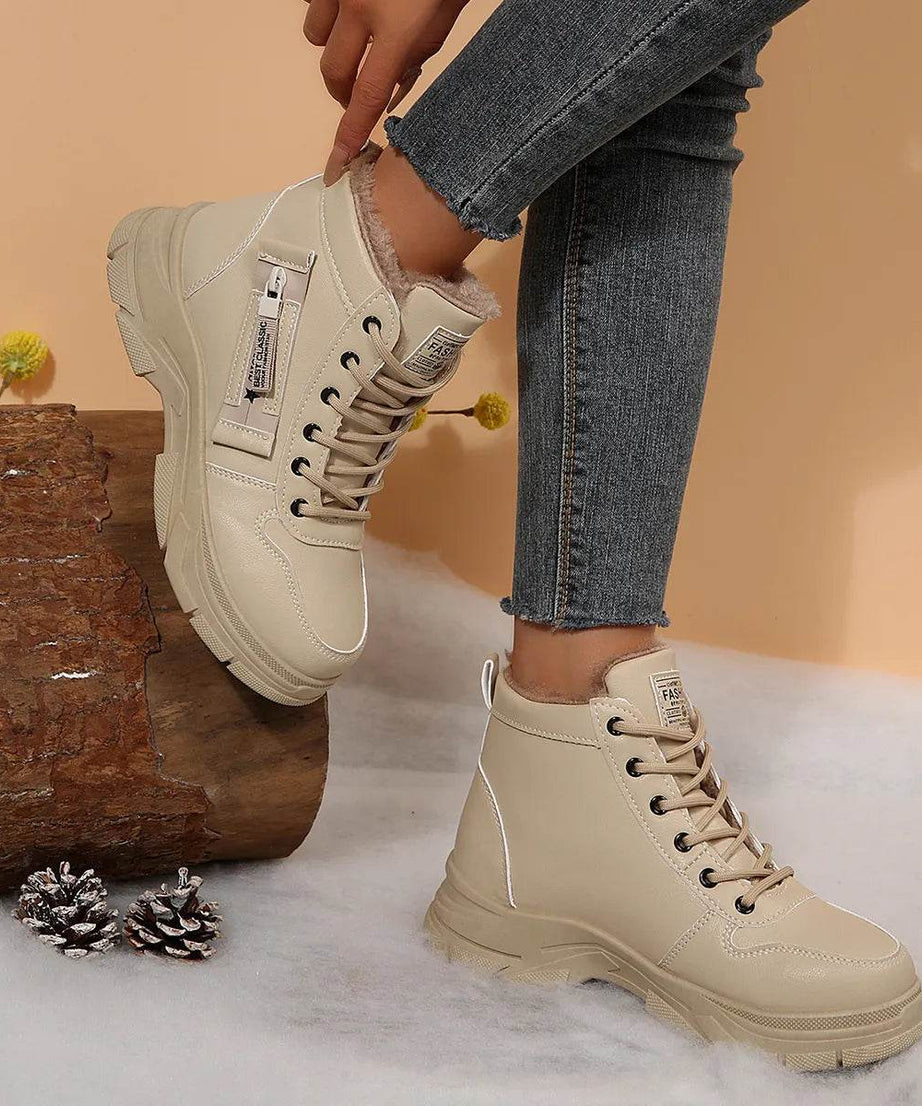 Premium Lace-Up Combat Boots with Fleece Line - ELY VESSA LLC
