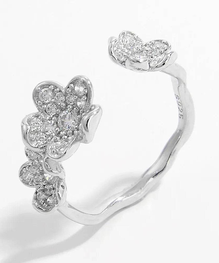 925 Sterling Silver Inlaid Zircon Open Ring - ELY VESSA LLC