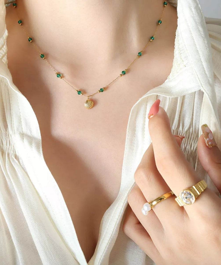 18K Gold-Plated Titanium Steel Crystal Bead Pendant Necklace - ELY VESSA LLC