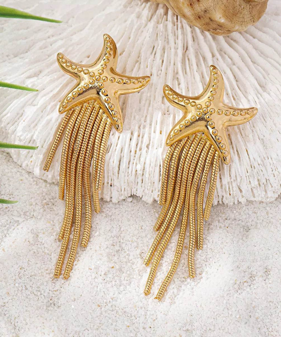 18K Gold-Plated Starfish Fringe Drop Earrings - ELY VESSA LLC