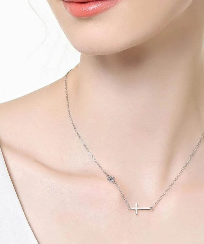 Cross 925 Sterling Silver Moissanite Necklace - ELY VESSA LLC