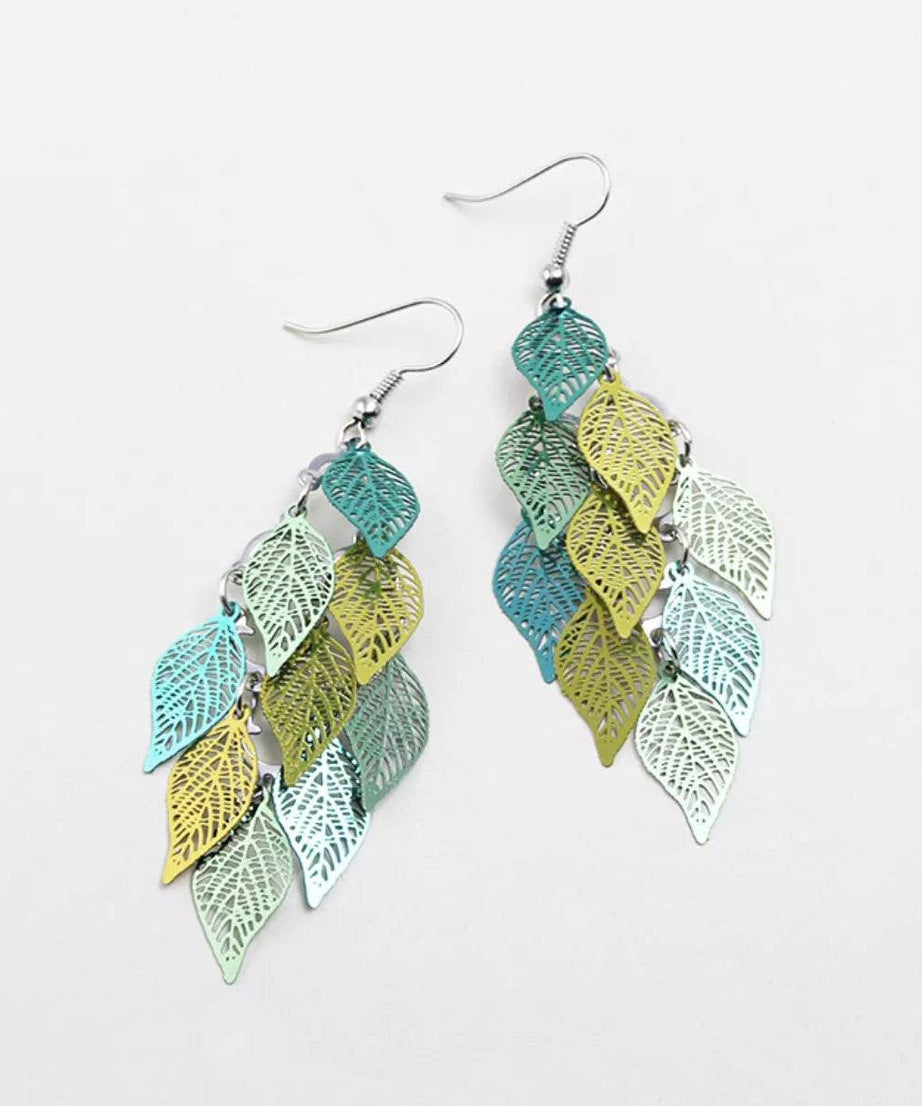Zinc Alloy Leaf Dangle Earrings - ELY VESSA LLC