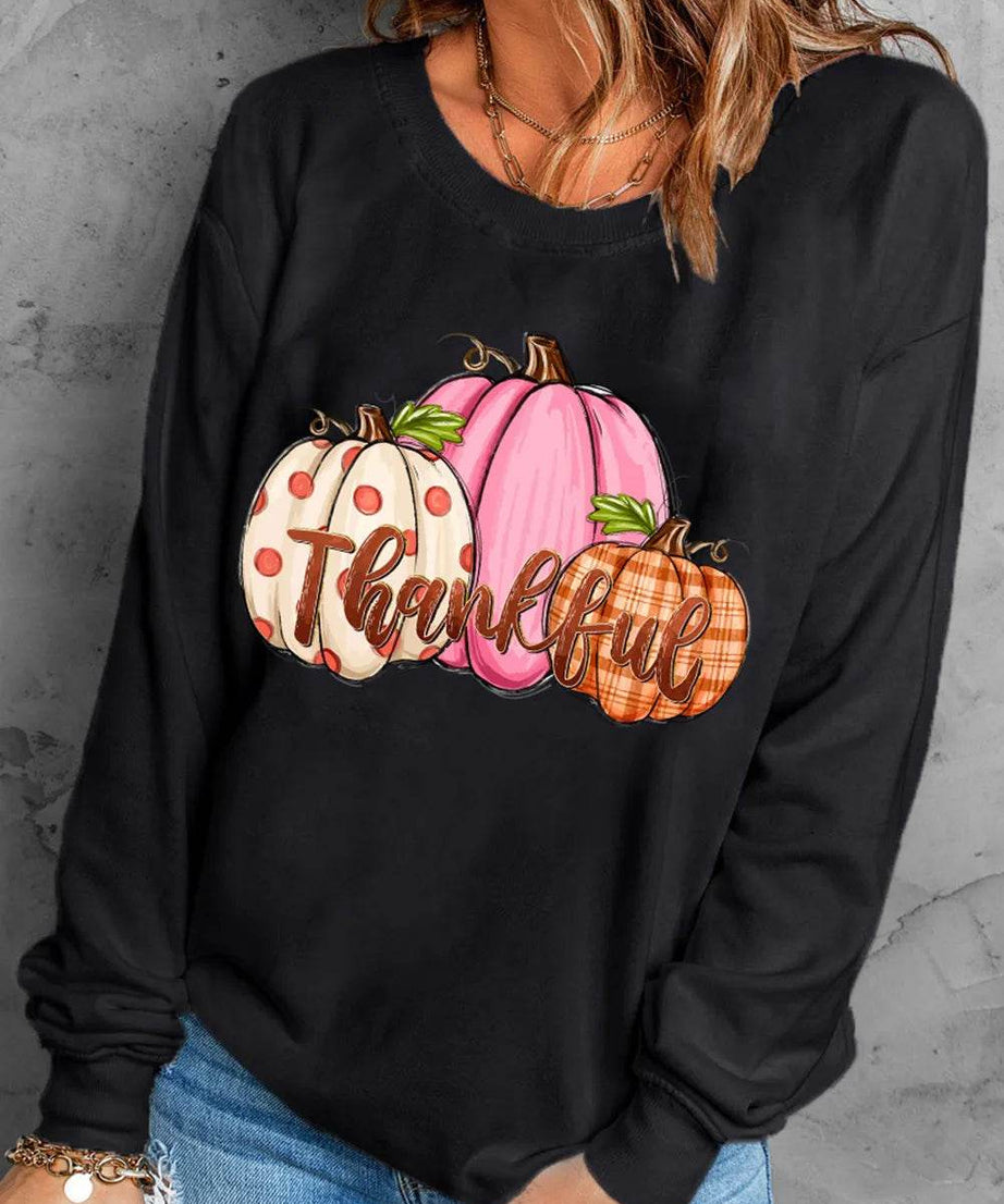 Pumpkin Graphic Round Neck Dropped Shoulder Sweatshirt - ELY VESSA LLC