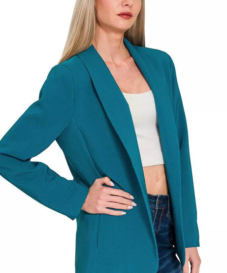 Zenana Woven Long Sleeve Blazer With Lining - ELY VESSA LLC