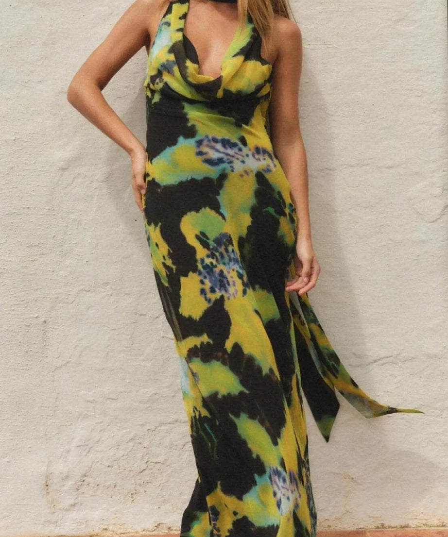 Tropical Print Sleeveless Maxi Dress - ELY VESSA LLC