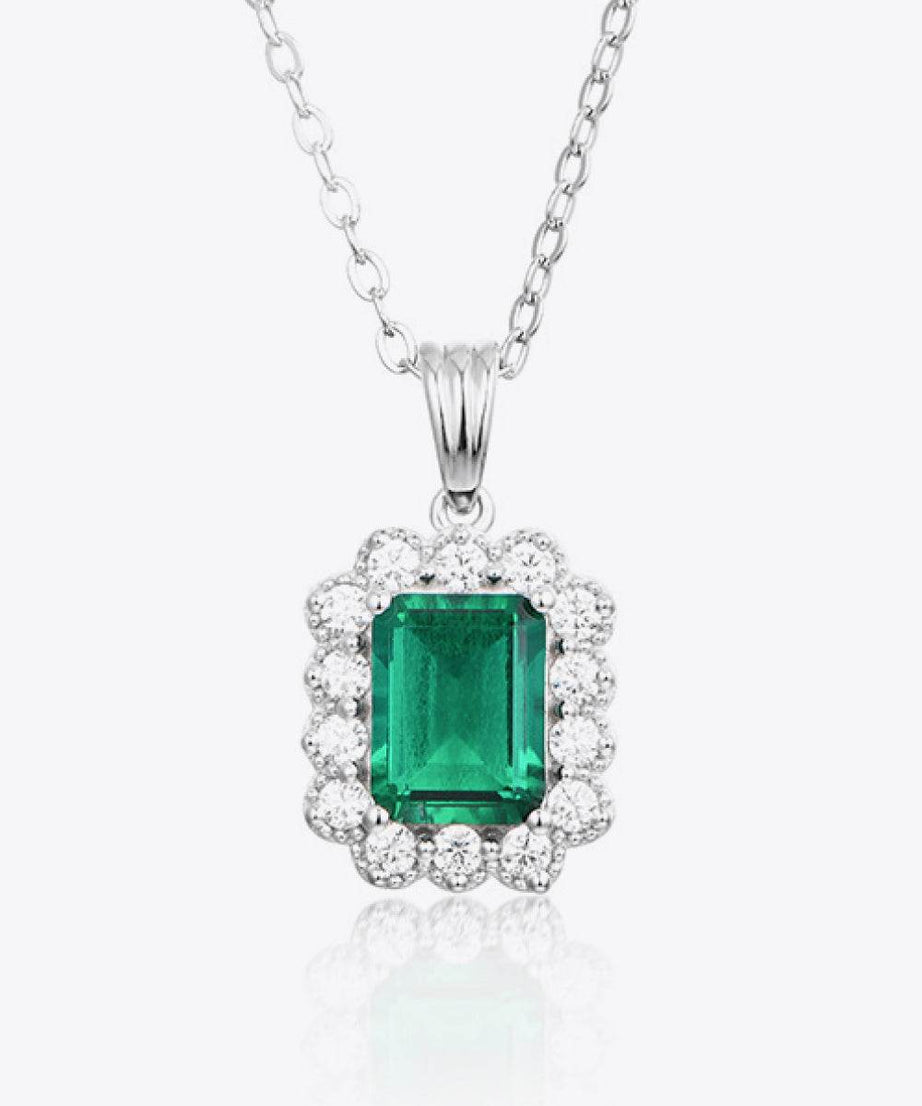 1.5 Carat Lab-Grown Emerald Pendant 925 Sterling Silver Necklace - ELY VESSA LLC