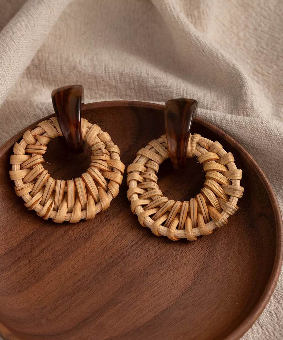 Bohemian Rattan Woven Hoop Earrings - ELY VESSA LLC