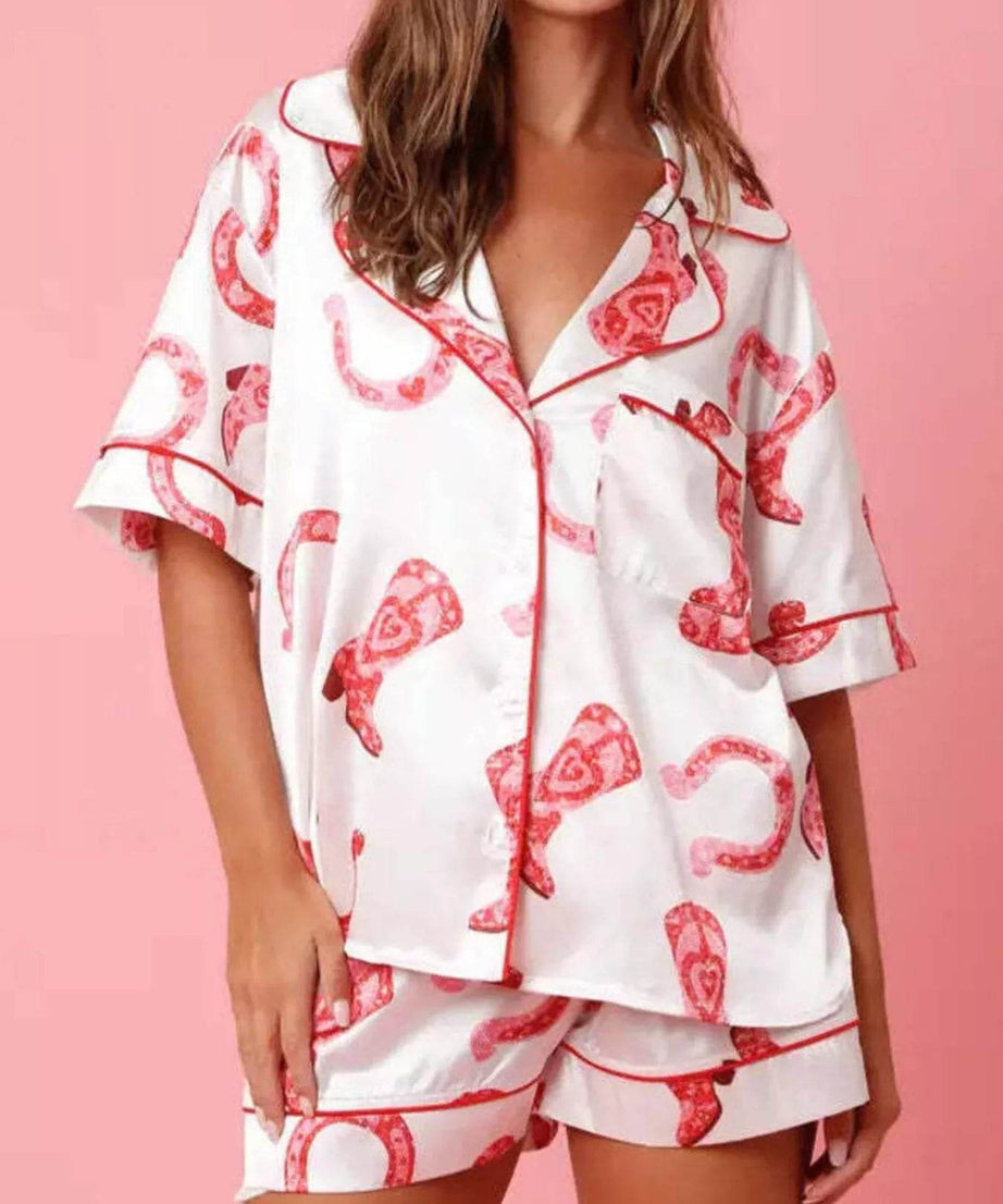 Button Up Half Sleeve Shirt and Shorts Lounge Set - ELY VESSA LLC