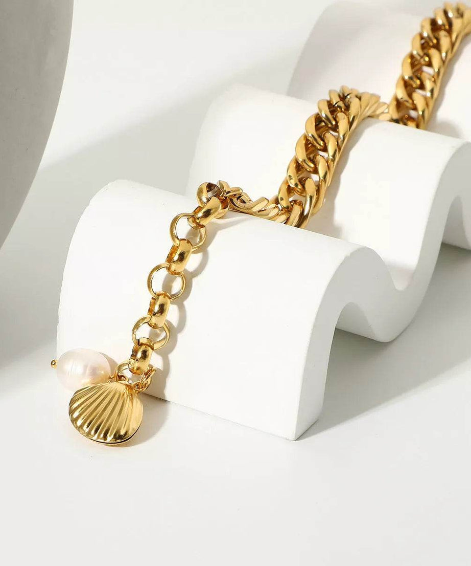 18K Gold-Plated Freshwater Pearl Shell Bracelet - ELY VESSA LLC