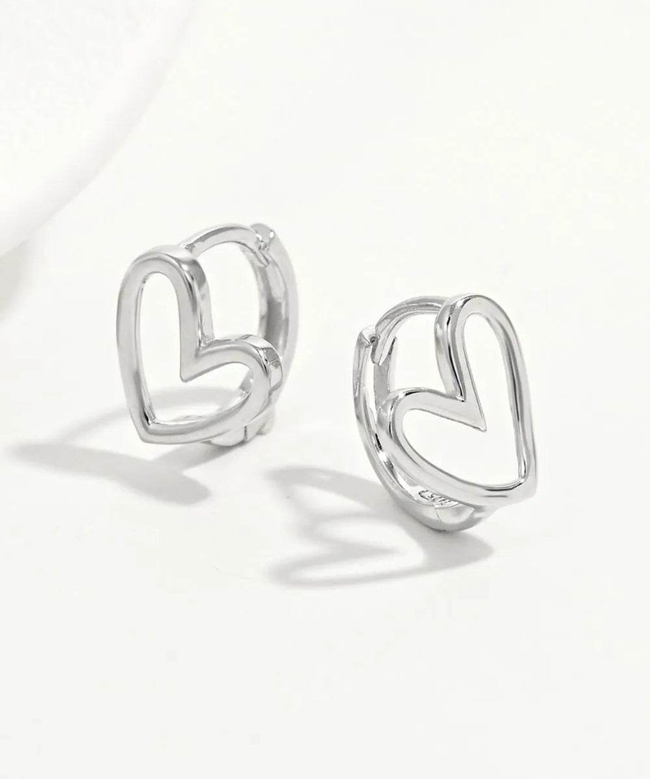 925 Sterling Silver Heart Shape Earrings - ELY VESSA LLC