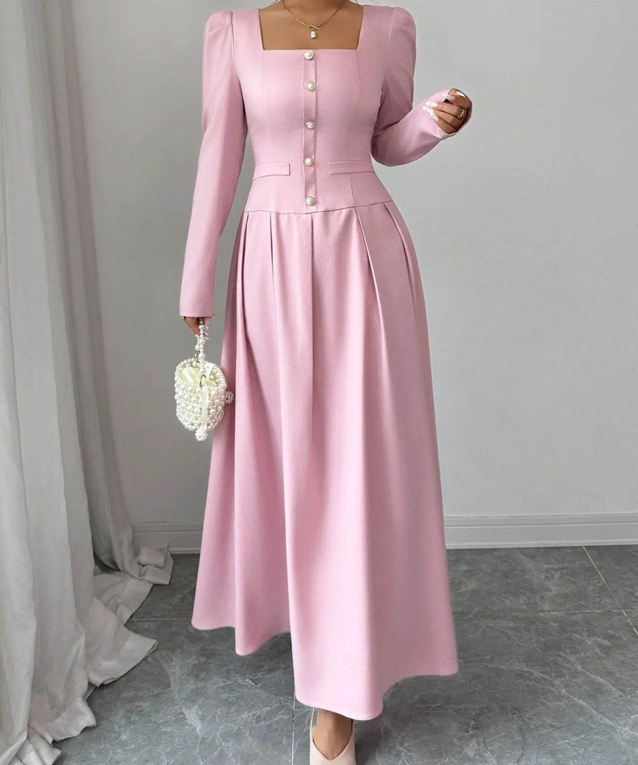 Square Neck Long Sleeve Maxi Dress - ELY VESSA LLC