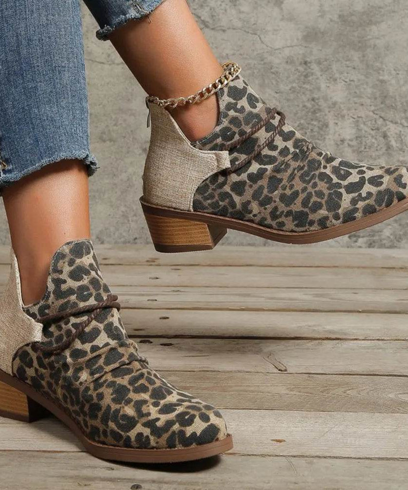 Contrast Canvas Low Heel Boots - ELY VESSA LLC