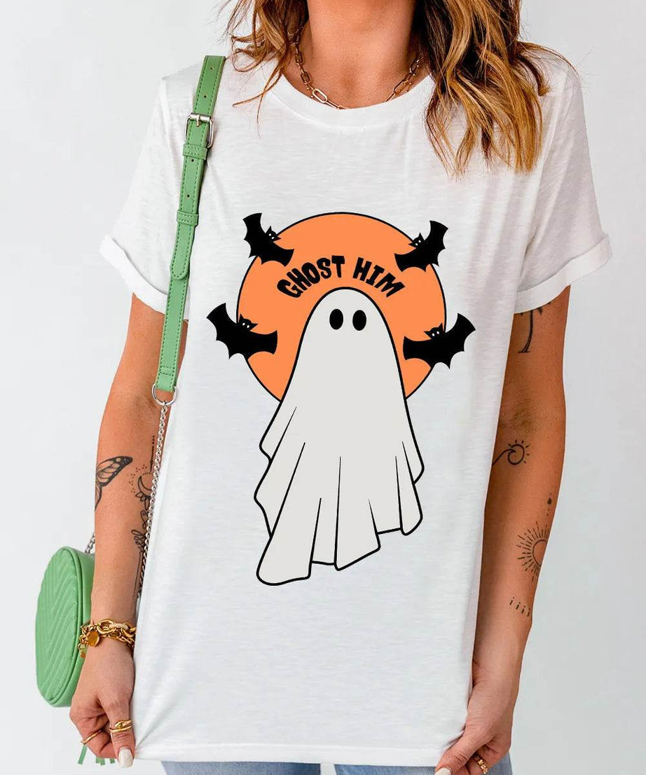 Full Size Ghost Round Neck Short Sleeve T-Shirt - ELY VESSA LLC