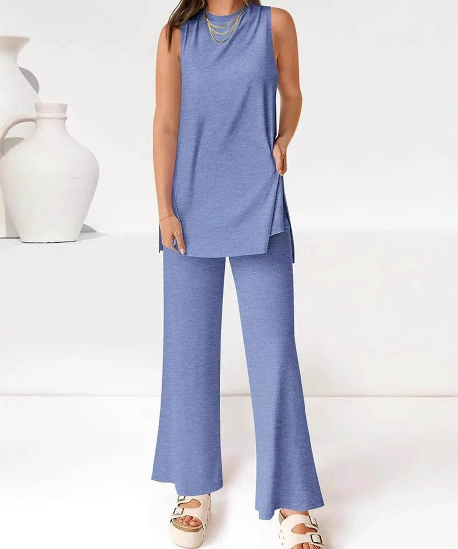 Round Neck Tank and Pants Set - ELY VESSA LLC