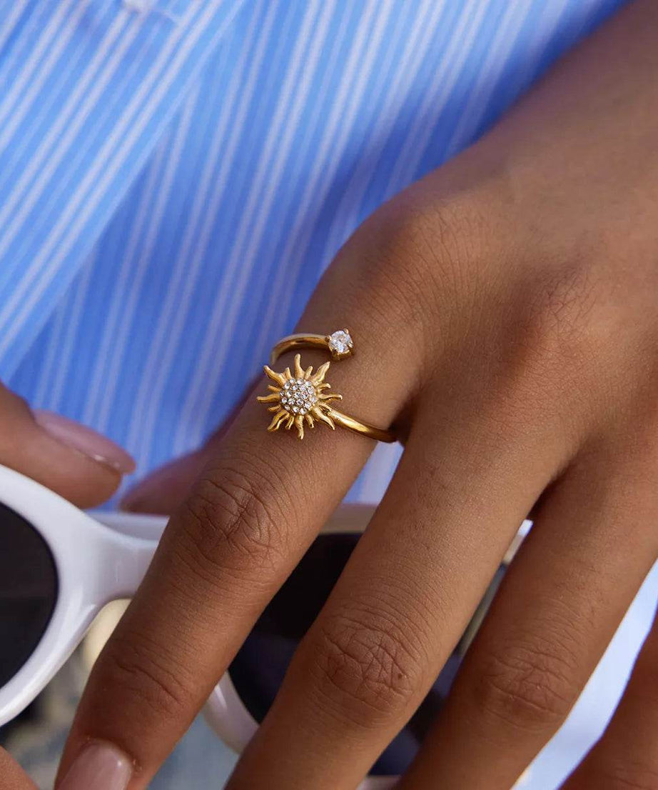 18K Gold-Plated Zircon Sun Bypass Ring - ELY VESSA LLC
