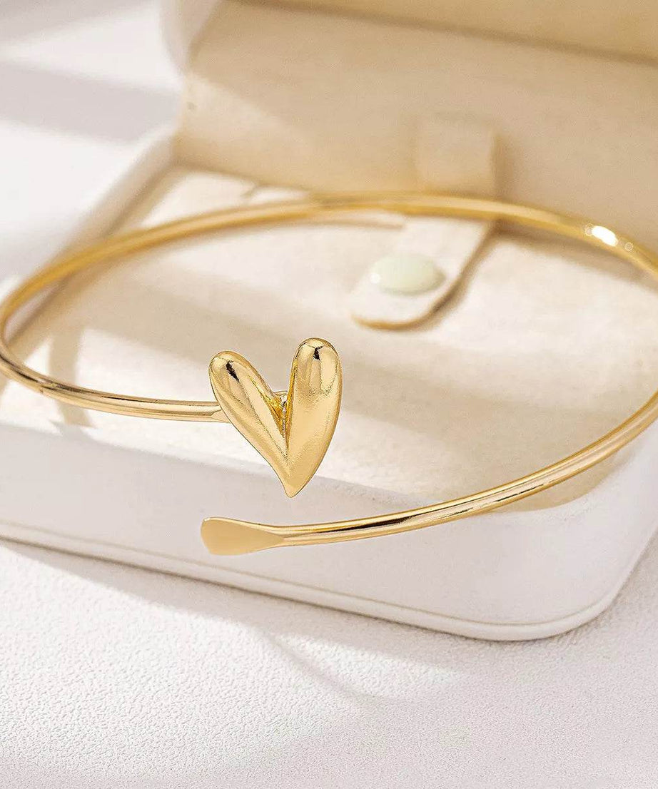 18K Gold-Plated Heart Adjustable Open Bracelet - ELY VESSA LLC