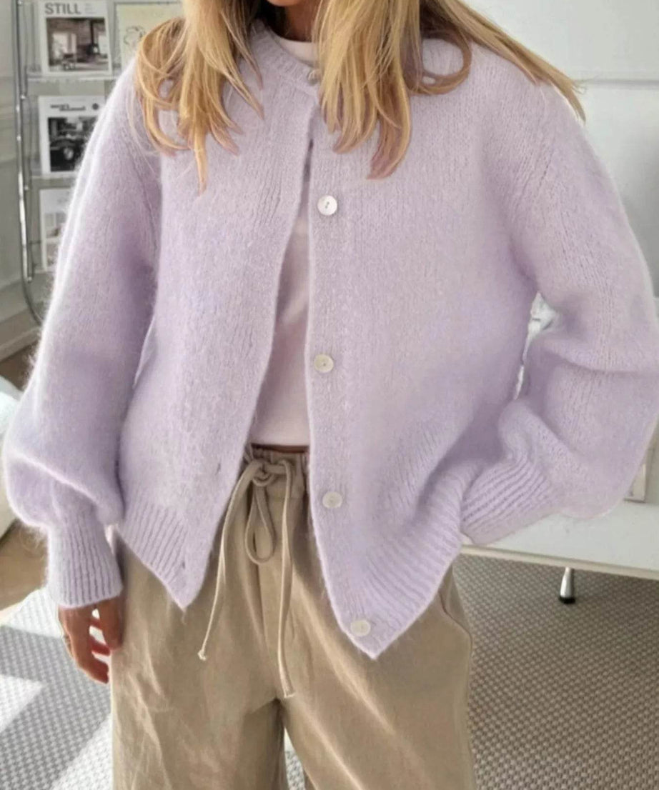 Button-Front Round Neck Cardigan - ELY VESSA LLC