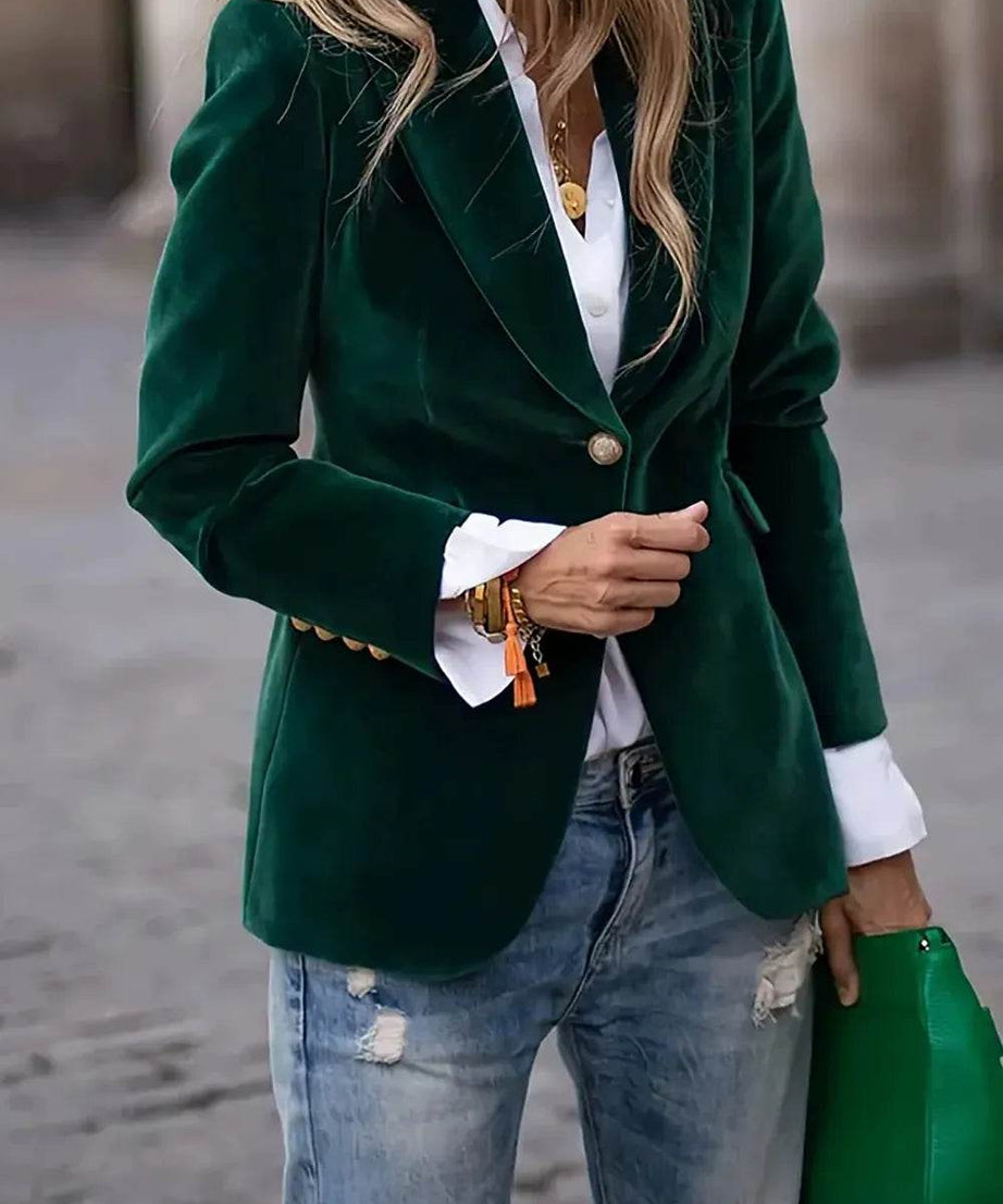 Lapel Collar One Button Blazer - ELY VESSA LLC