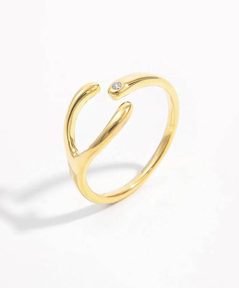 925 Sterling Silver Inlaid Zircon Open Ring - ELY VESSA LLC