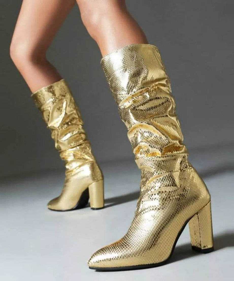 Point Toe Block Heels Boots - ELY VESSA LLC