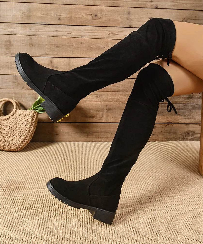 Round Toe Suede Low Heel Boots - ELY VESSA LLC