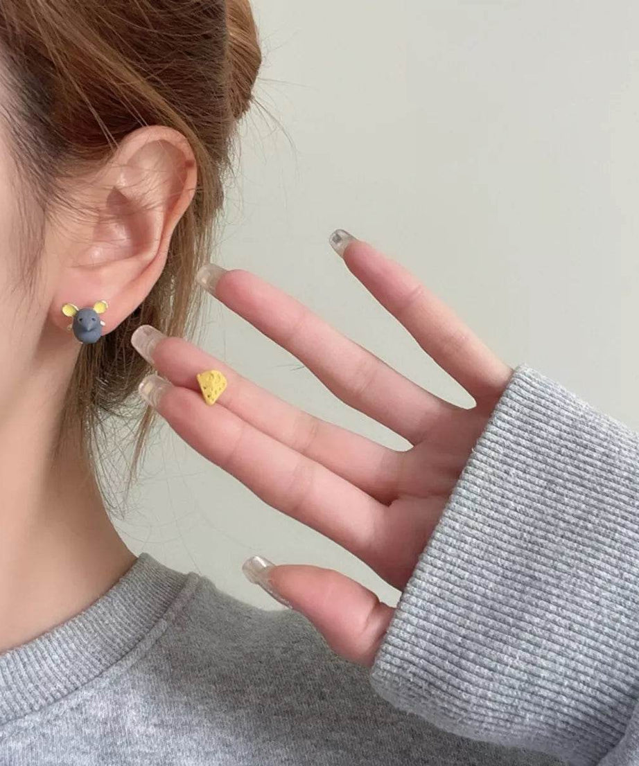 Asymmetrical Mouse & Cheese Stud Earrings - ELY VESSA LLC