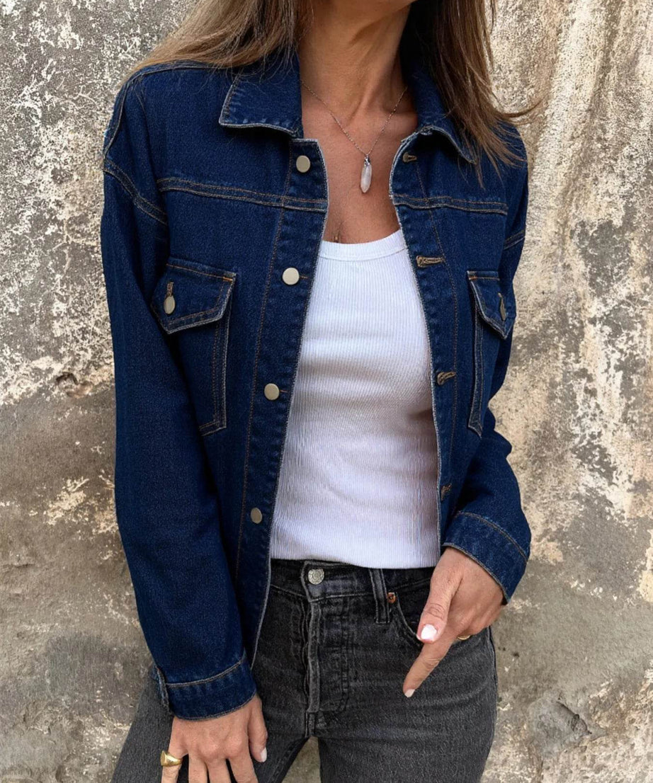 Button Up Long Sleeve Denim Jacket - ELY VESSA LLC