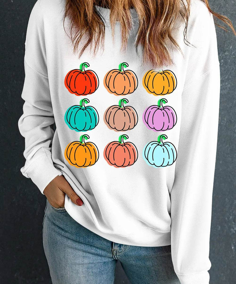 Pumpkin Graphic Long Sleeve Sweatshirt - ELY VESSA LLC
