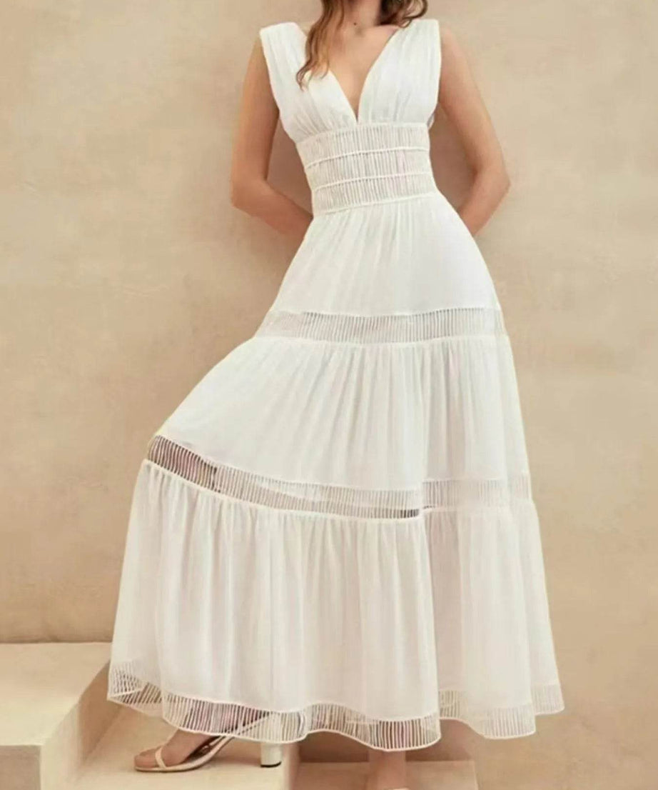 Tiered V-Neck Sleeveless Maxi Dress - ELY VESSA LLC