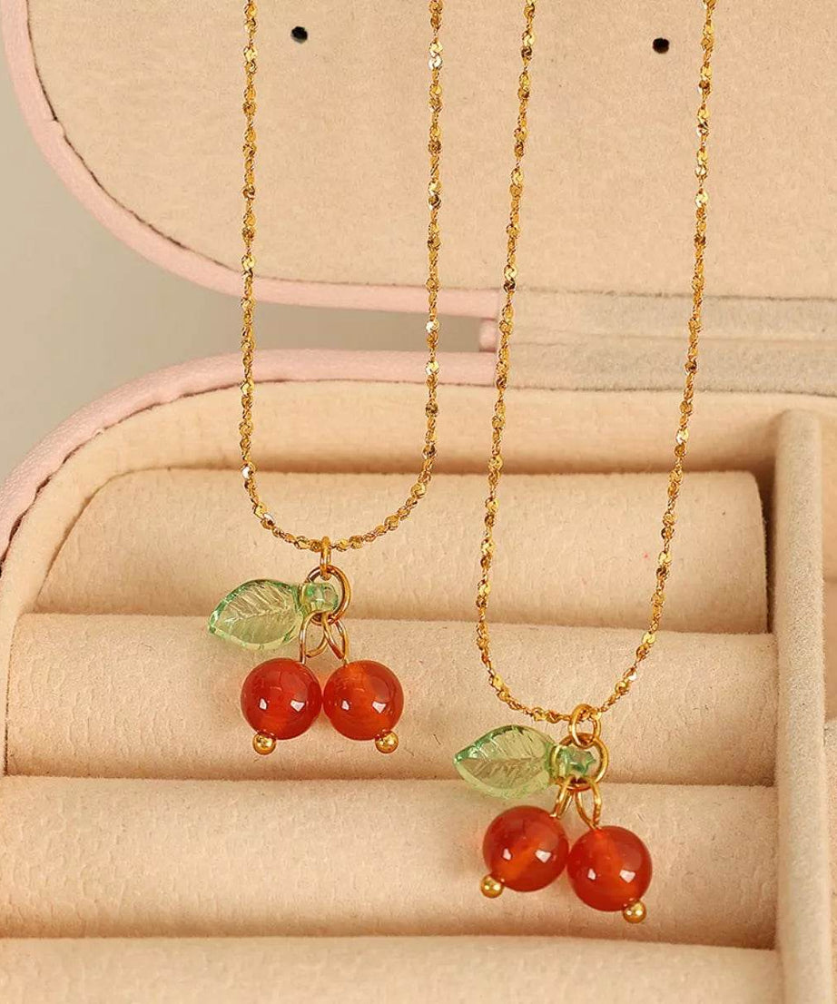 Agate Cherry Pendant Necklace - ELY VESSA LLC