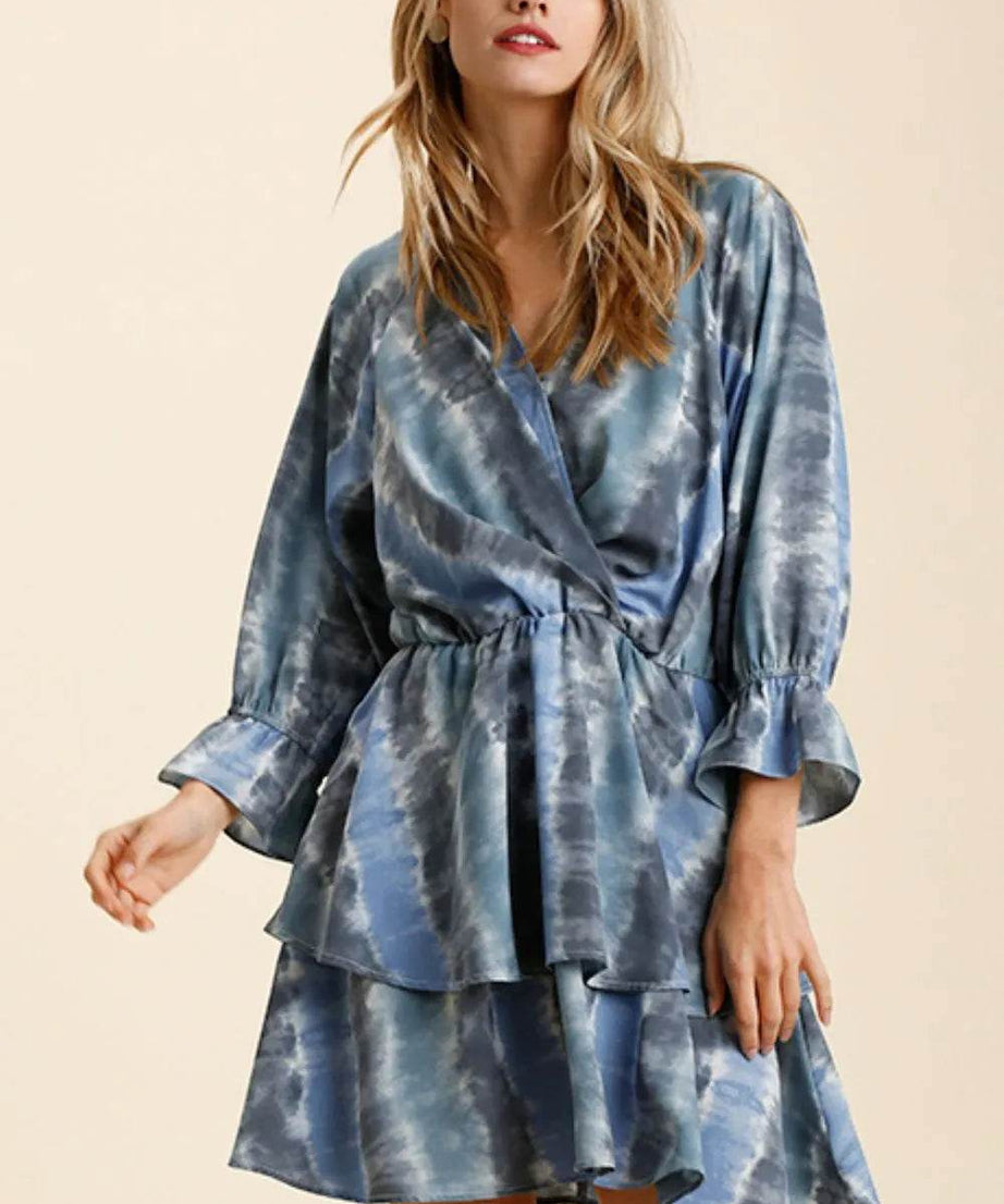 Umgee Tie Dye Ruffled Layered Dress with Elastic Waistband - ELY VESSA LLC