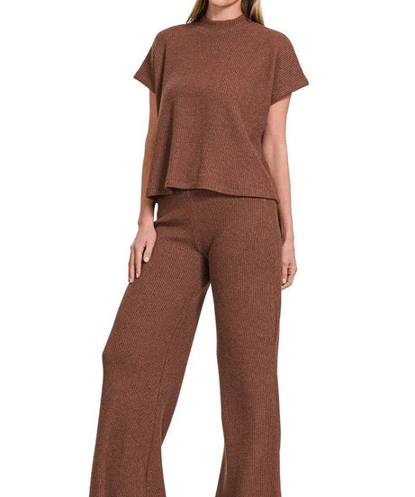Zenana Sweater Boxy Top & Long Pants Set - ELY VESSA LLC