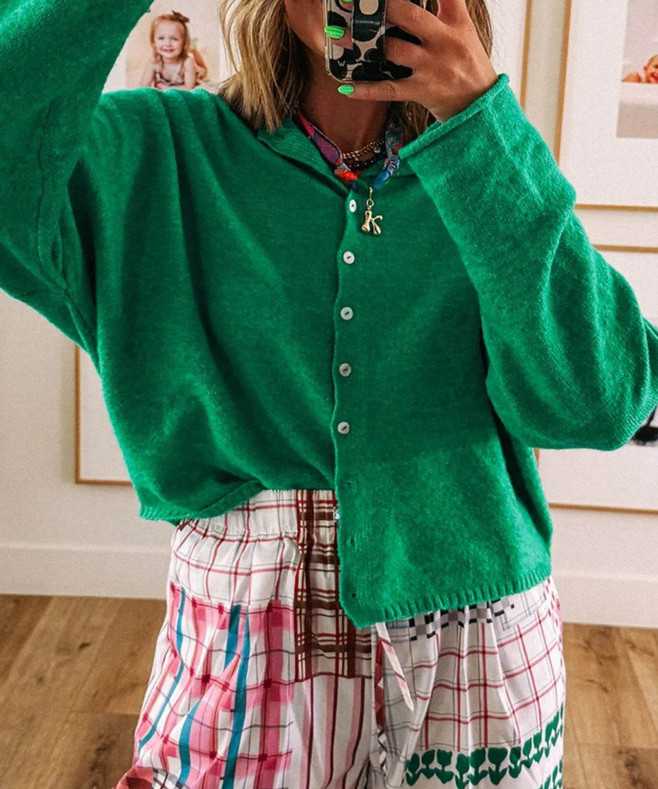 Button-Up Long Sleeve Knit Cardigan - ELY VESSA LLC