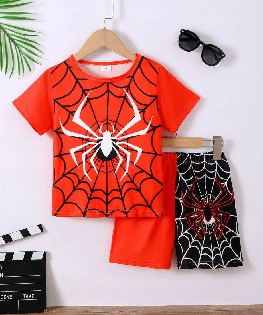 Children's Spider Round Neck Short Sleeve T-Shirt and Pants Set - ELY VESSA LLC