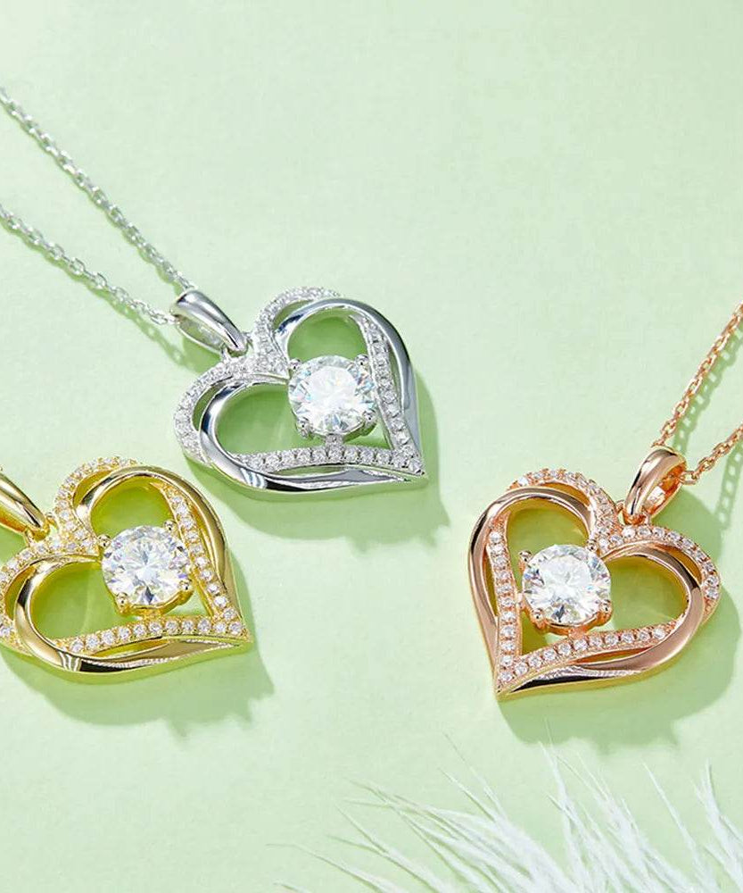 1.2 Carat Moissanite 925 Sterling Silver Heart Necklace - ELY VESSA LLC
