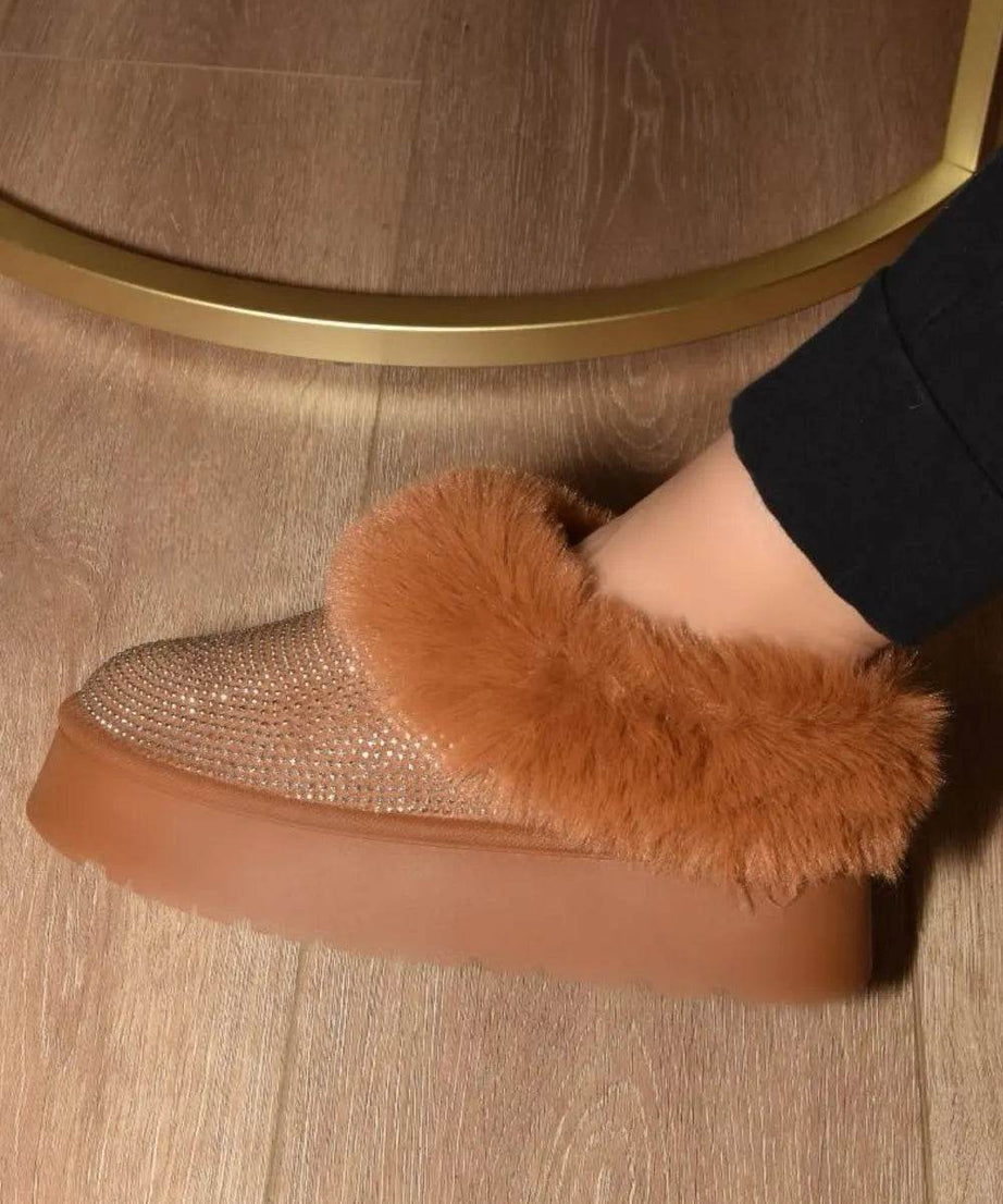 WILD DIVA Embellished Faux Fur Platform Booties - ELY VESSA LLC