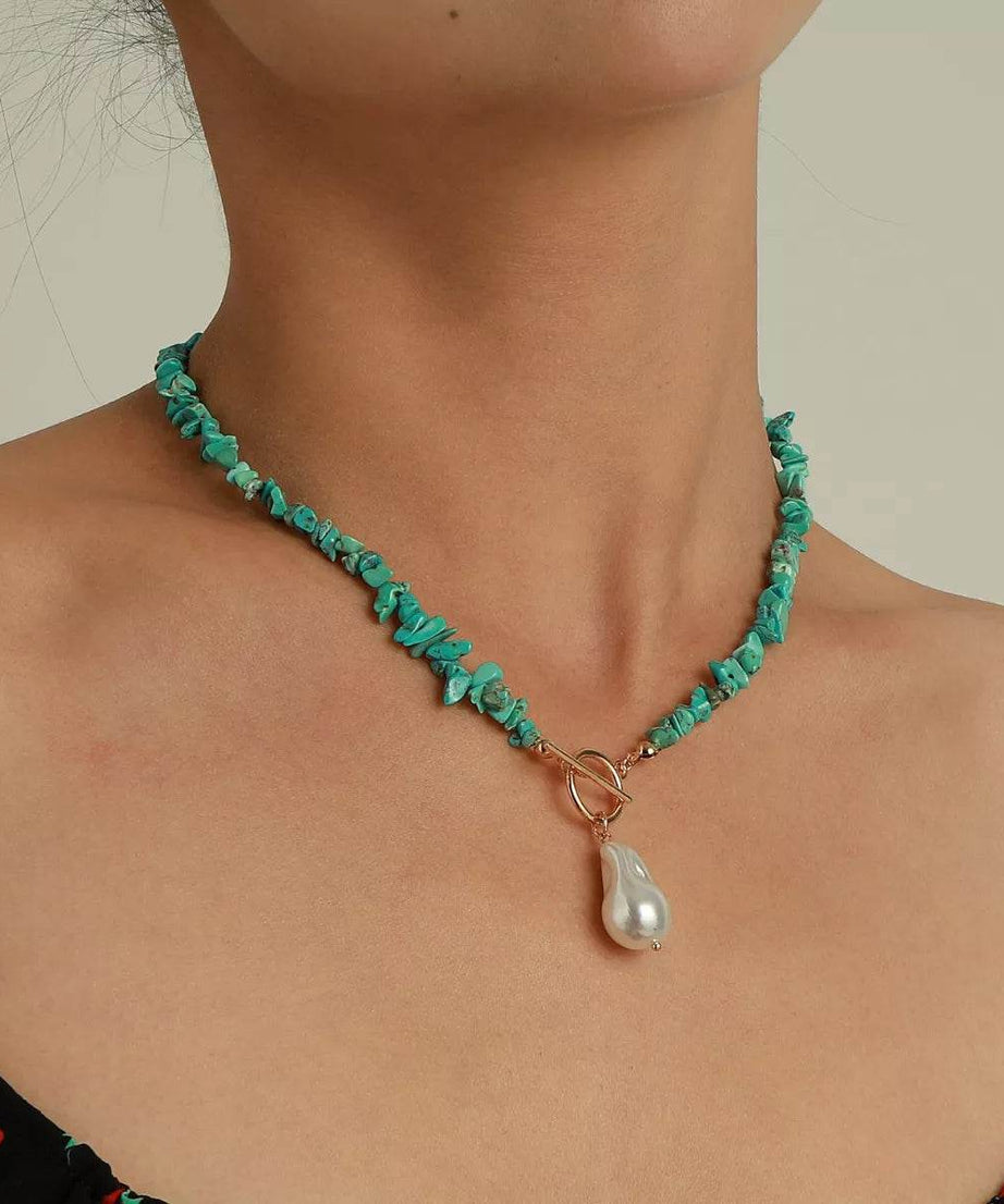 Turquoise Irregular Pearl Necklace - ELY VESSA LLC